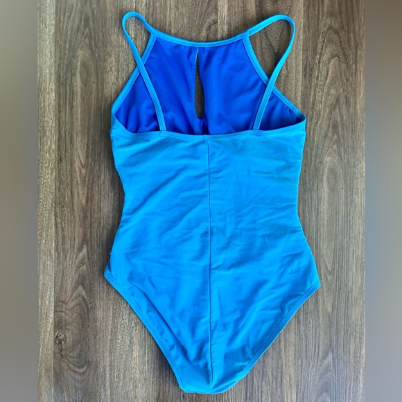 Ellen Tracy Blue One Piece Swimsuit High Neck Keyhole Front Size M | Gently Used - Picture 5 of 10